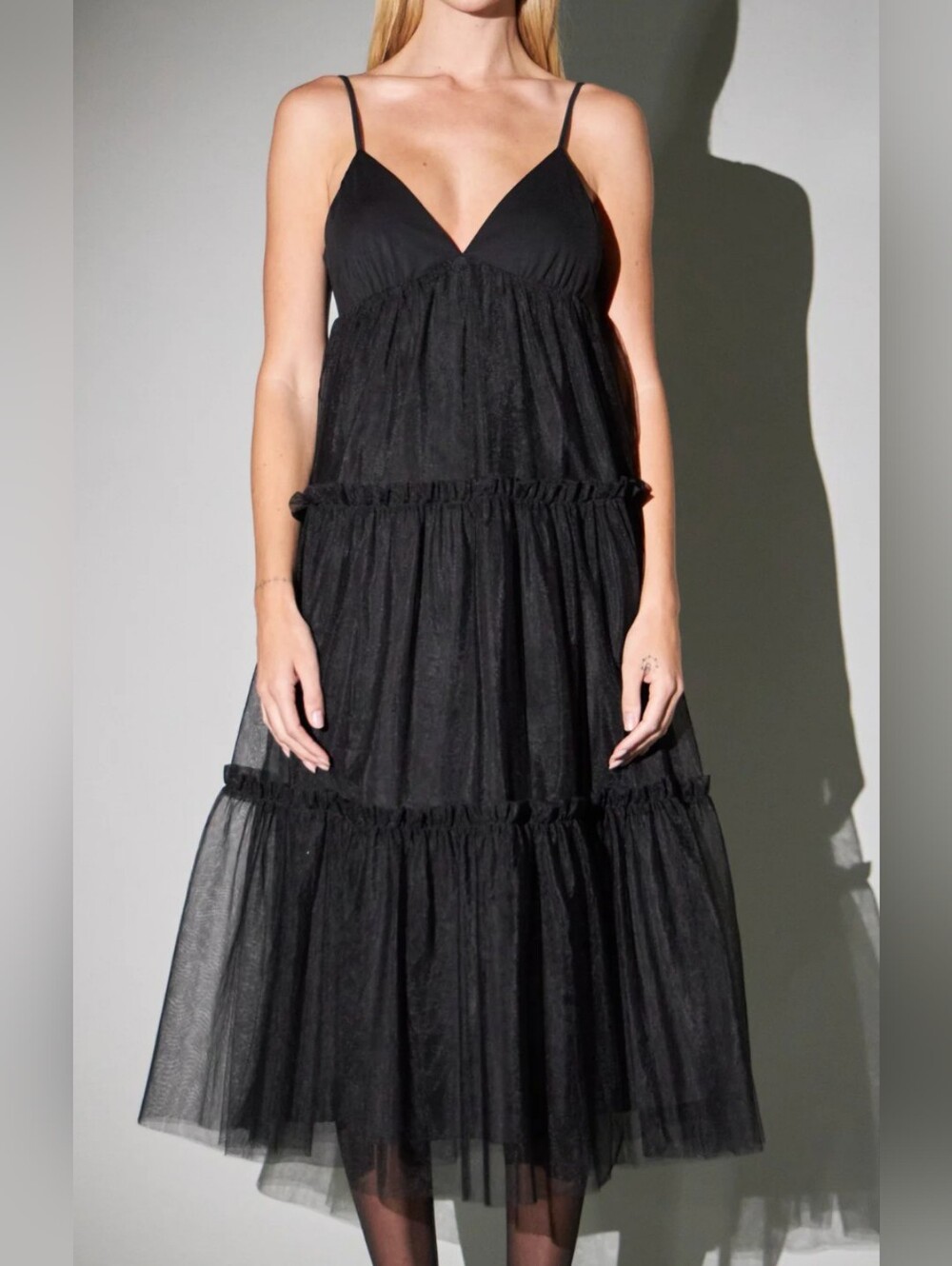 English Factory Tulle Contrast Midi Dress Sz M